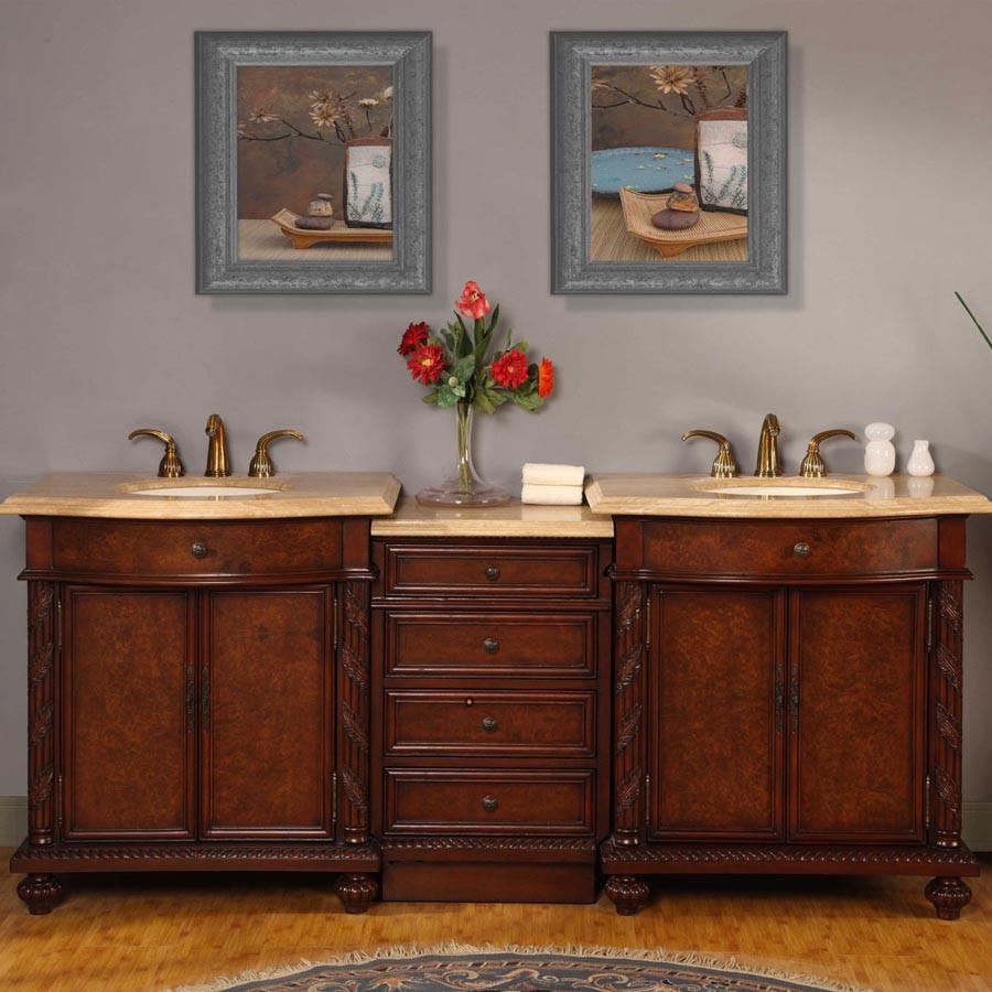 Silkroad 84" Transitional Double Sink Bathroom Vanity Vanity Silkroad Exclusive 