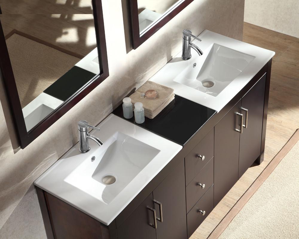 ARIEL Hanson 60" Double Sink Bathroom Vanity Set in Espresso Vanity ARIEL 
