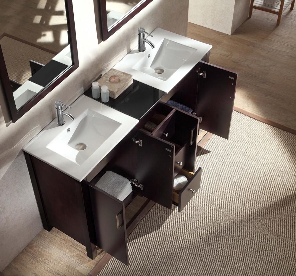 ARIEL Hanson 60" Double Sink Bathroom Vanity Set in Espresso Vanity ARIEL 