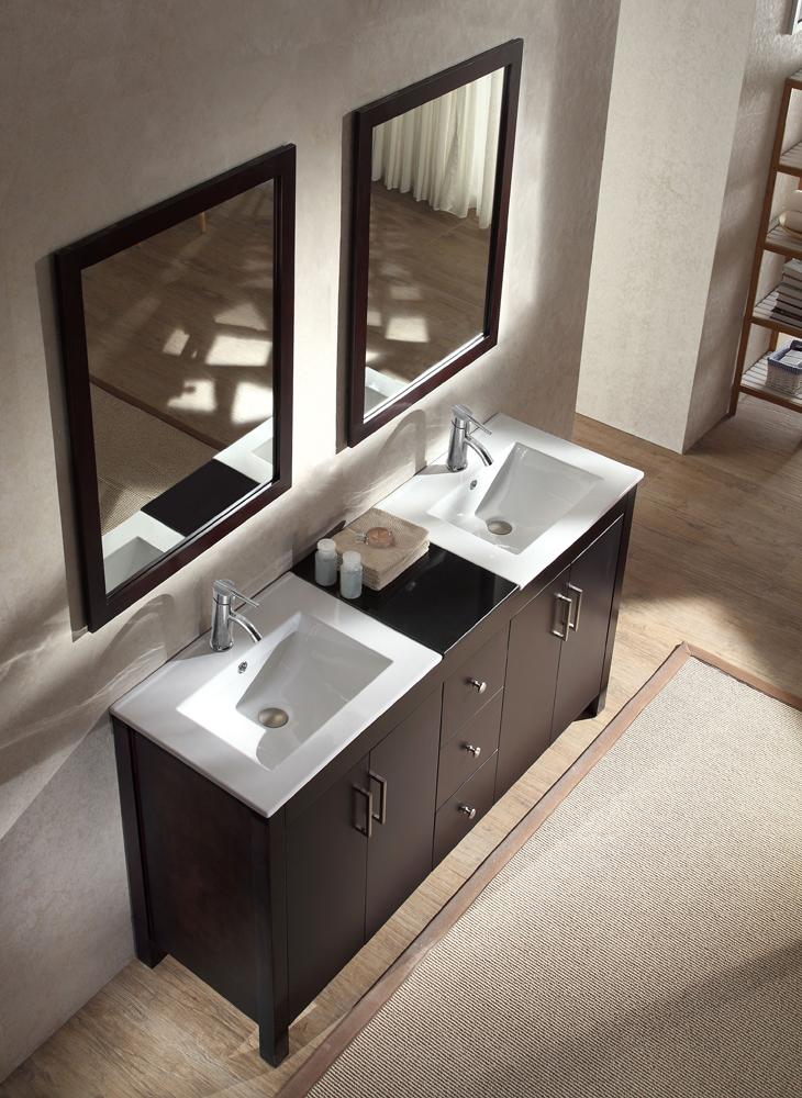 ARIEL Hanson 60" Double Sink Bathroom Vanity Set in Espresso Vanity ARIEL 