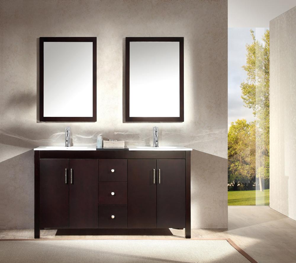 ARIEL Hanson 60" Double Sink Bathroom Vanity Set in Espresso Vanity ARIEL 