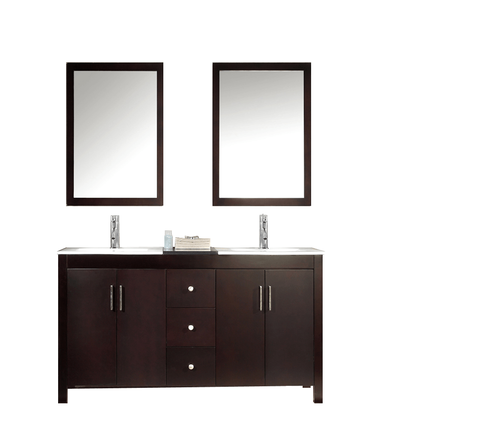 ARIEL Hanson 60" Double Sink Bathroom Vanity Set in Espresso Vanity ARIEL 