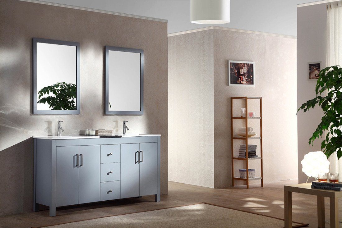 ARIEL Hanson 60" Double Sink Bathroom Vanity Set in Grey Vanity ARIEL 