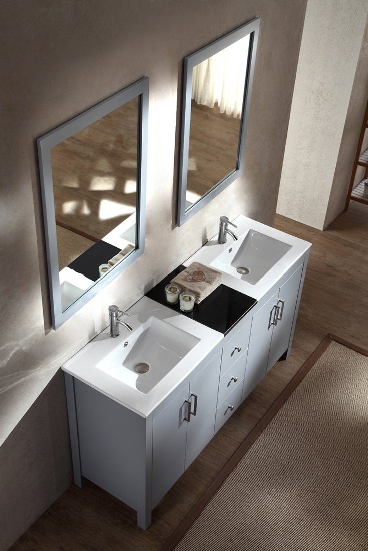 ARIEL Hanson 60" Double Sink Bathroom Vanity Set in Grey Vanity ARIEL 