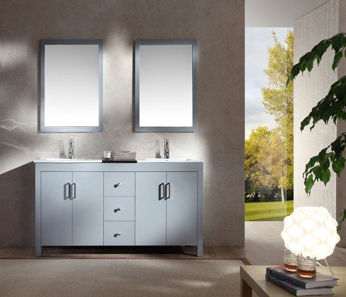 ARIEL Hanson 60" Double Sink Bathroom Vanity Set in Grey Vanity ARIEL 