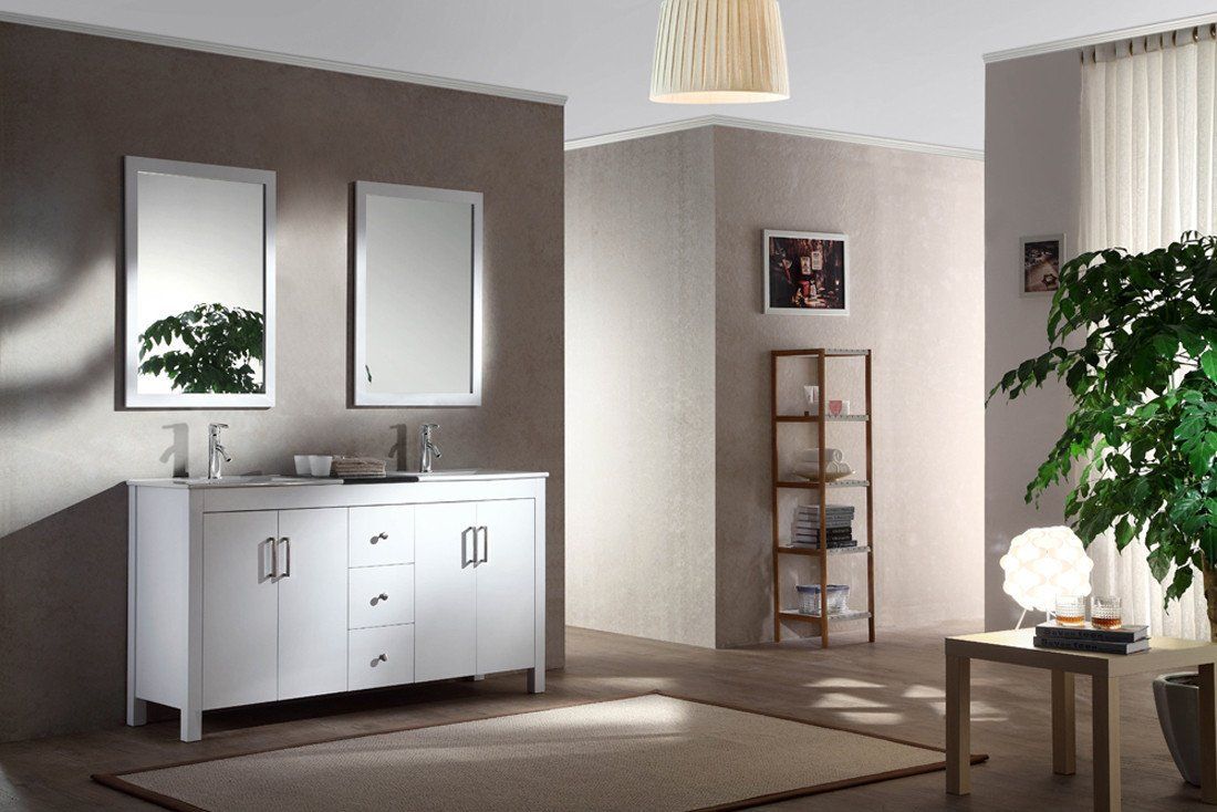 ARIEL Hanson 60" Double Sink Bathroom Vanity Set in White Vanity ARIEL 