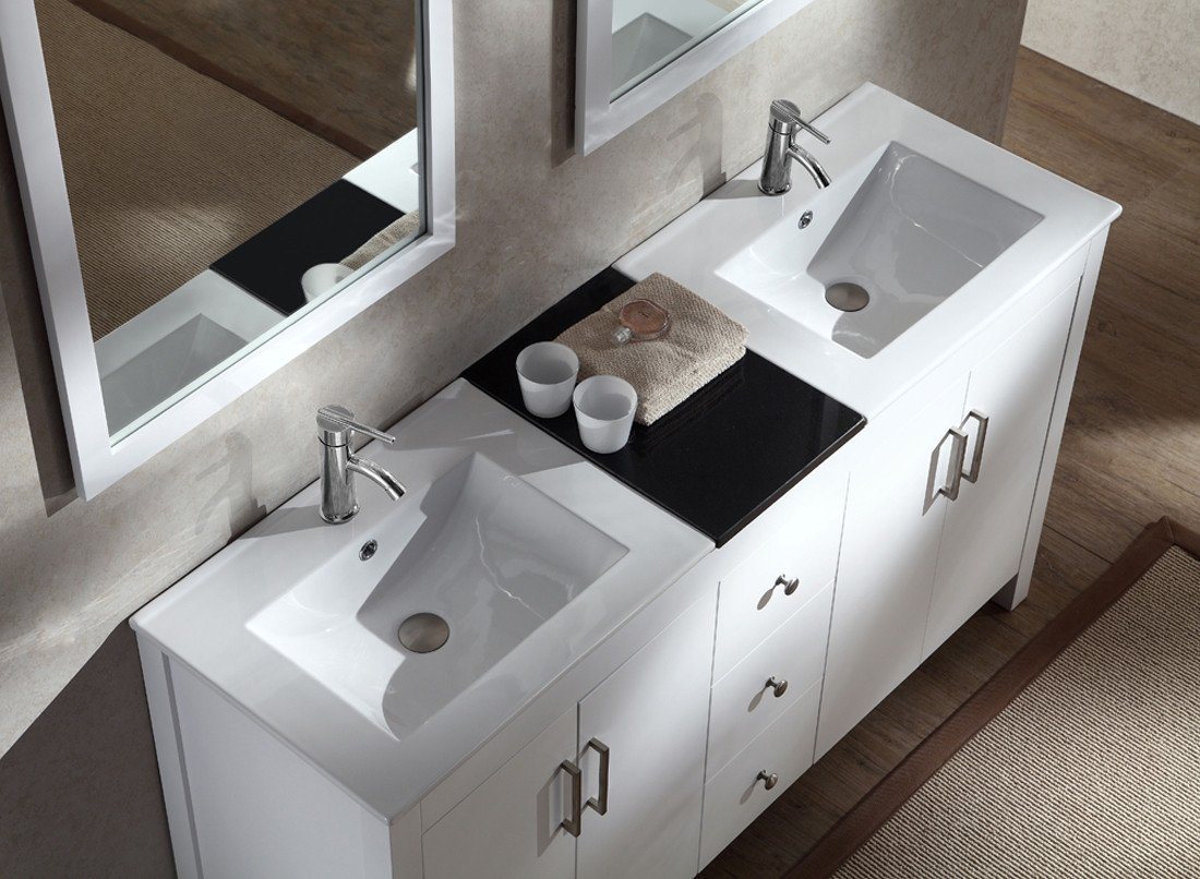 ARIEL Hanson 60" Double Sink Bathroom Vanity Set in White Vanity ARIEL 