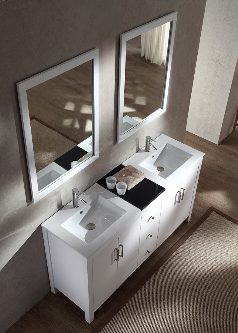 ARIEL Hanson 60" Double Sink Bathroom Vanity Set in White Vanity ARIEL 