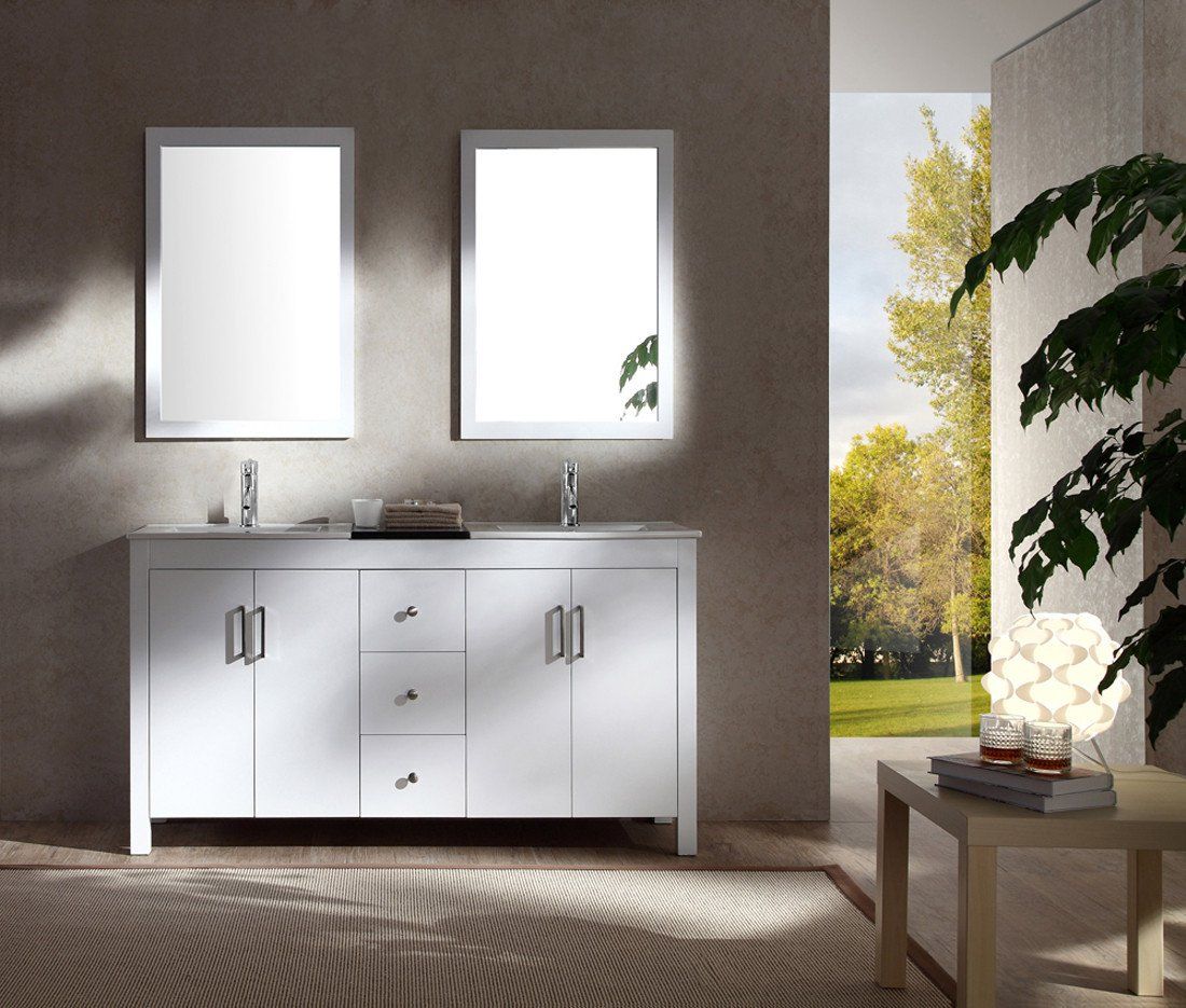 ARIEL Hanson 60" Double Sink Bathroom Vanity Set in White Vanity ARIEL 