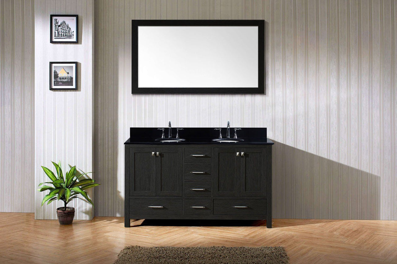 Virtu USA Caroline Premium 60" Double Round Sink Zebra Grey Top Vanity in Zebra Grey with Mirror Vanity Virtu USA 