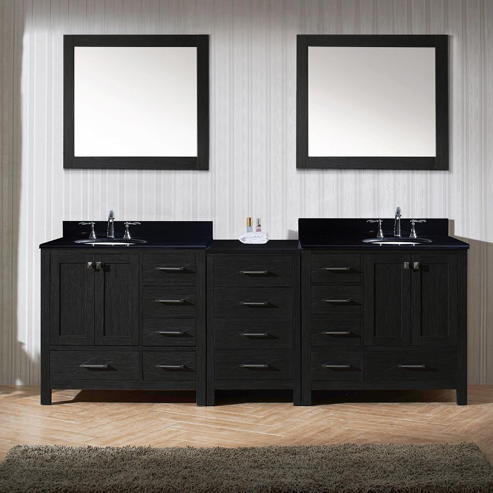 Virtu USA Caroline Premium 60" Double Round Sink Zebra Grey Top Vanity in Zebra Grey with Mirror Vanity Virtu USA 