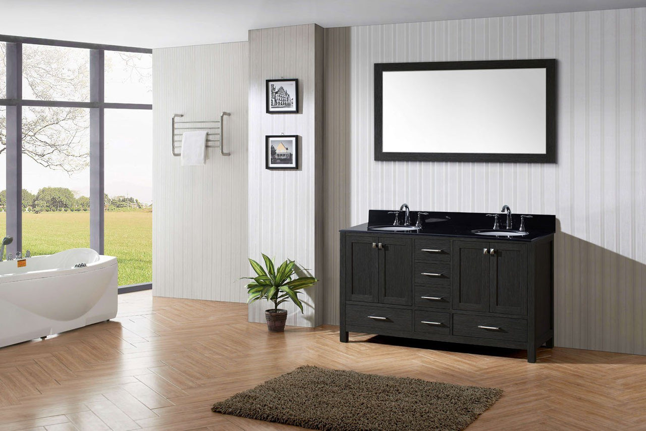 Virtu USA Caroline Premium 60" Double Round Sink Zebra Grey Top Vanity in Zebra Grey with Mirror Vanity Virtu USA 