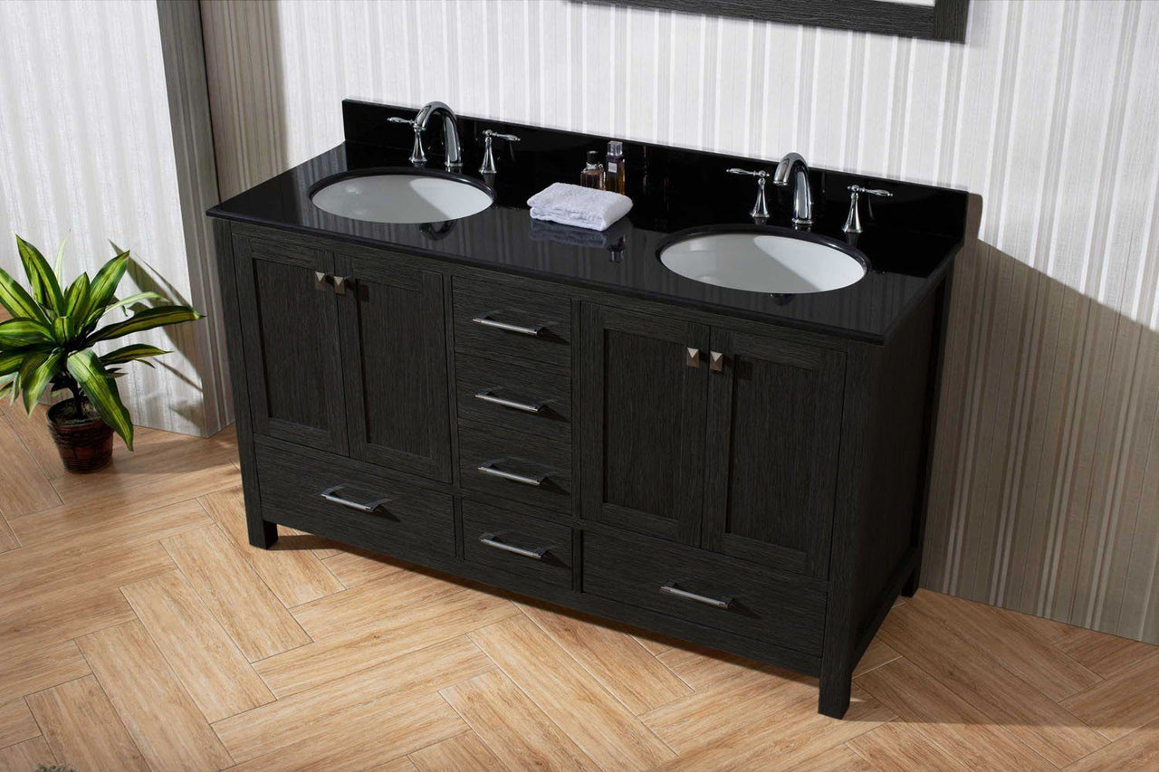 Virtu USA Caroline Premium 60" Double Round Sink Zebra Grey Top Vanity in Zebra Grey with Mirror Vanity Virtu USA 