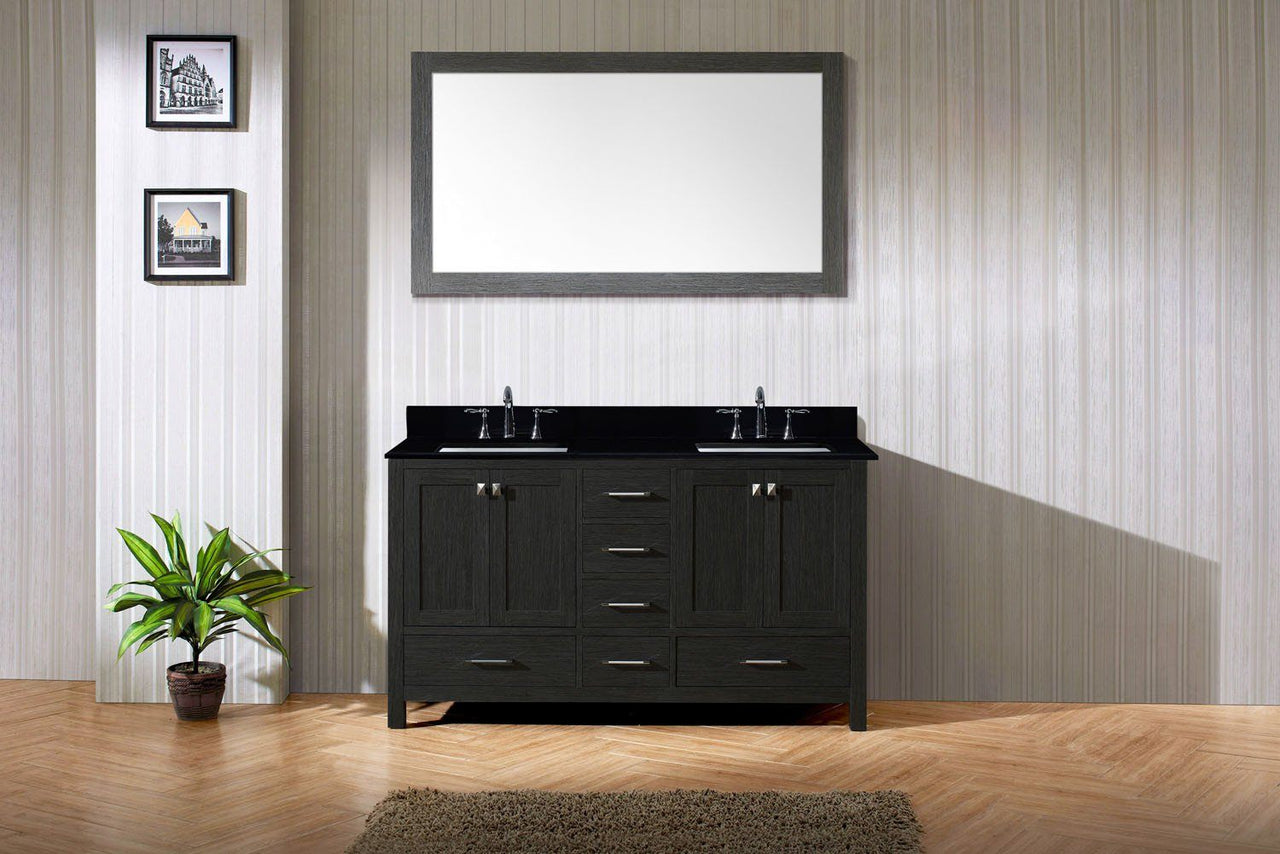 Virtu USA Caroline Premium 60" Double Square Sink Zebra Grey Top Vanity in Zebra Grey with Mirror Vanity Virtu USA 