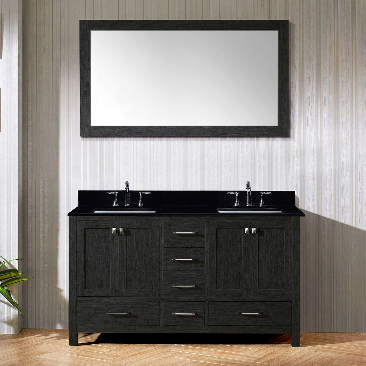 Virtu USA Caroline Premium 60" Double Square Sink Zebra Grey Top Vanity in Zebra Grey with Mirror Vanity Virtu USA 