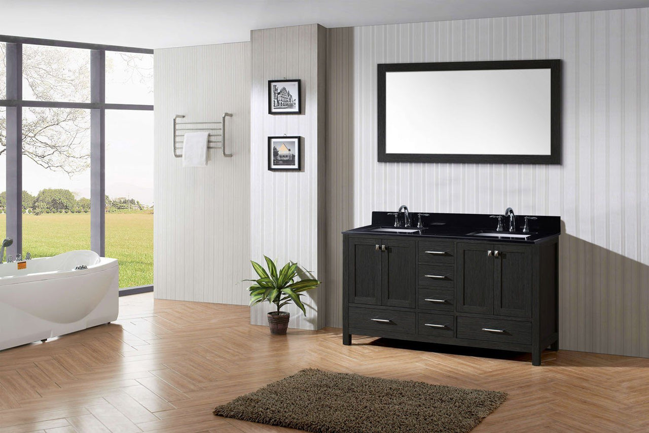 Virtu USA Caroline Premium 60" Double Square Sink Zebra Grey Top Vanity in Zebra Grey with Mirror Vanity Virtu USA 