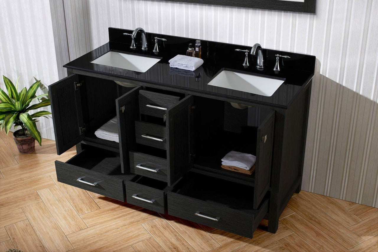 Virtu USA Caroline Premium 60" Double Square Sink Zebra Grey Top Vanity in Zebra Grey with Mirror Vanity Virtu USA 