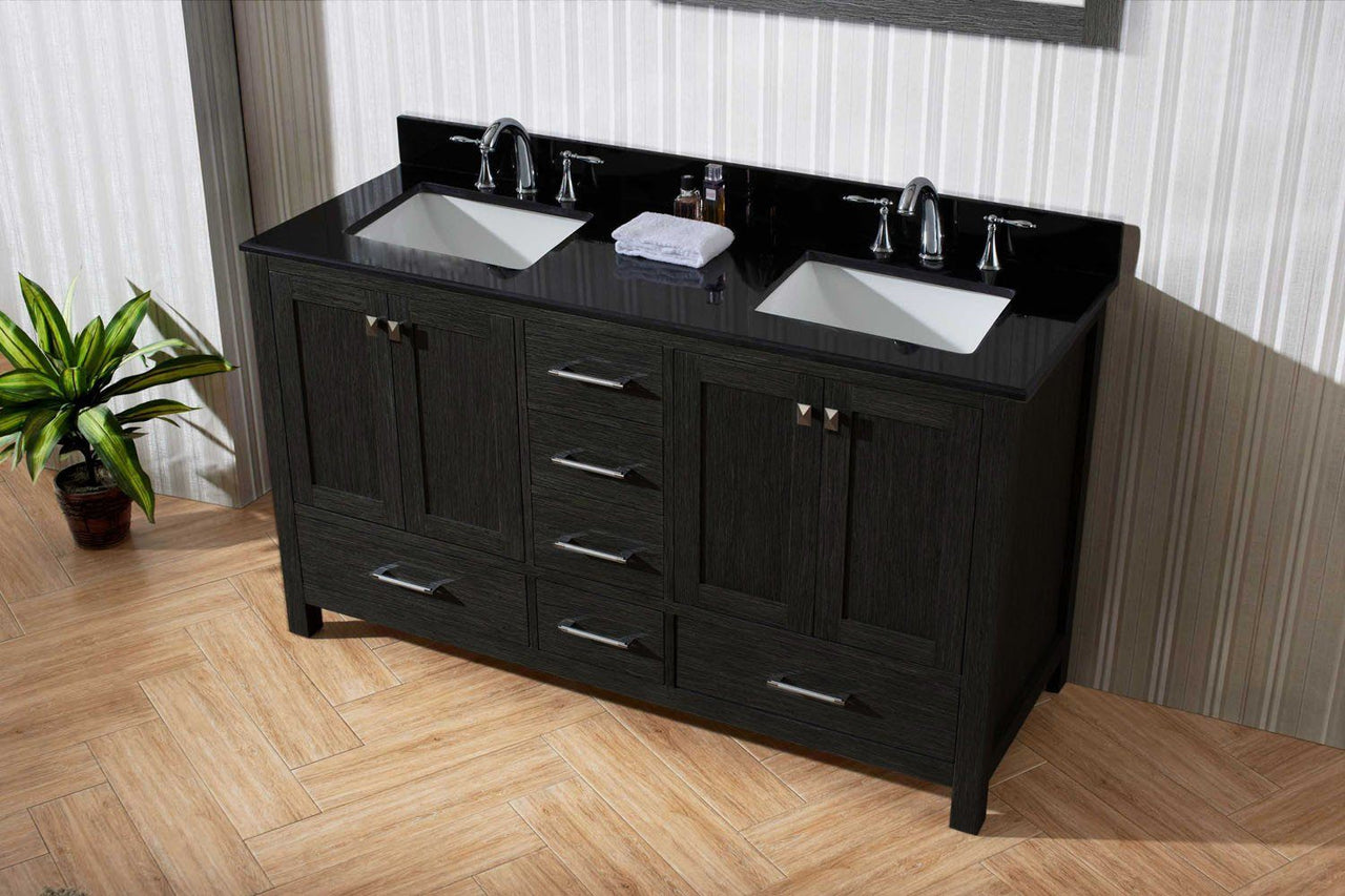 Virtu USA Caroline Premium 60" Double Square Sink Zebra Grey Top Vanity in Zebra Grey with Mirror Vanity Virtu USA 