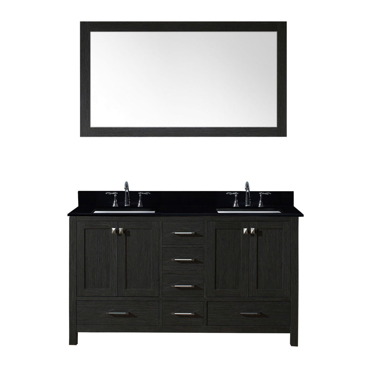 Virtu USA Caroline Premium 60" Double Square Sink Zebra Grey Top Vanity in Zebra Grey with Mirror Vanity Virtu USA 