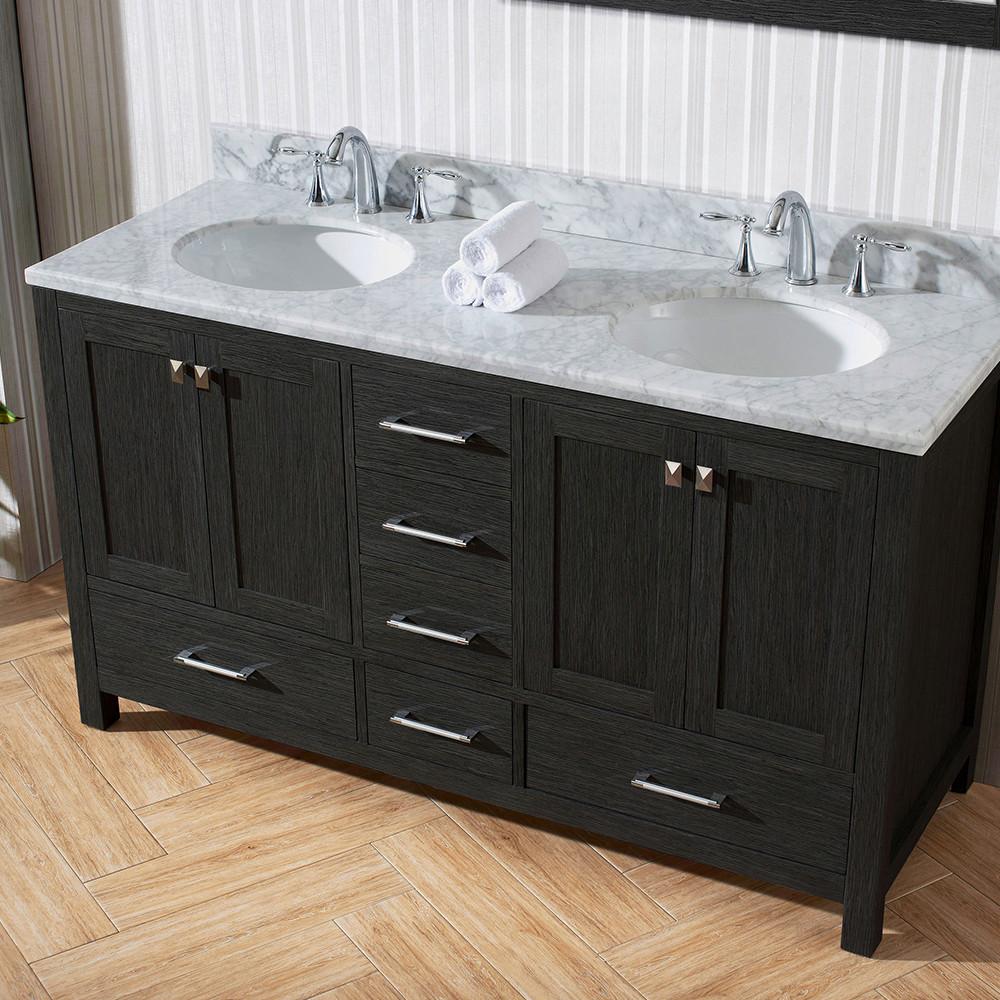 Virtu USA Caroline Premium 60" Double Round Sink Zebra Grey Top Vanity in Zebra Grey with Mirror Vanity Virtu USA 