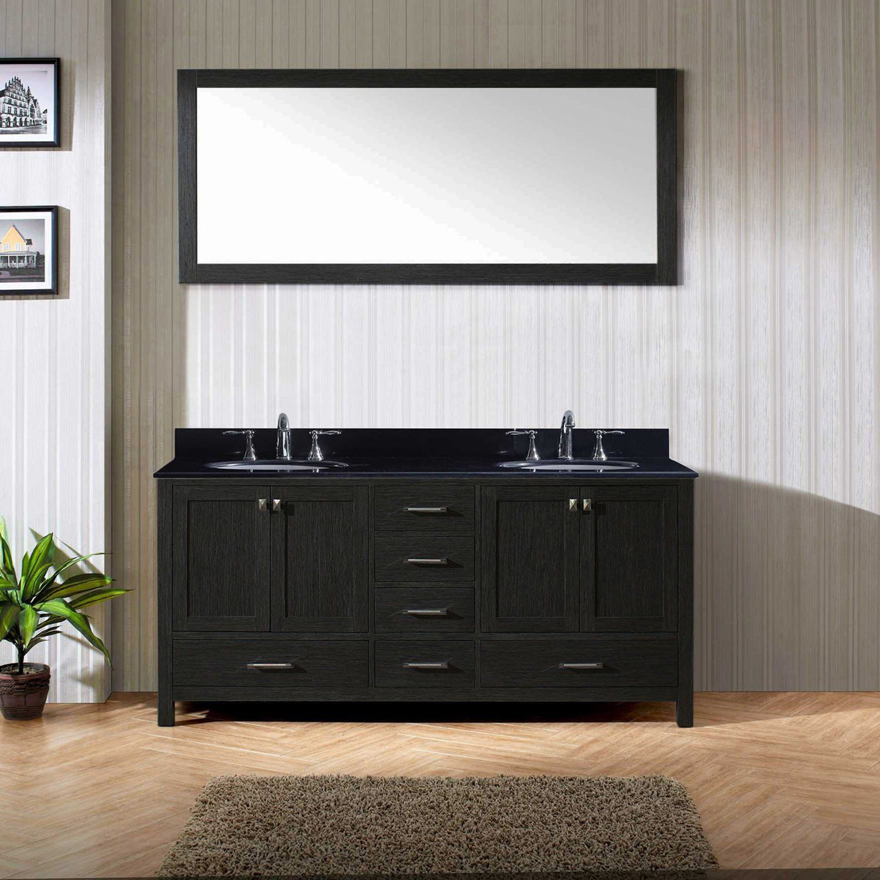 Virtu USA Caroline Premium 72" Double Round Sink Zebra Grey Top Vanity in Zebra Grey with Mirror Vanity Virtu USA 