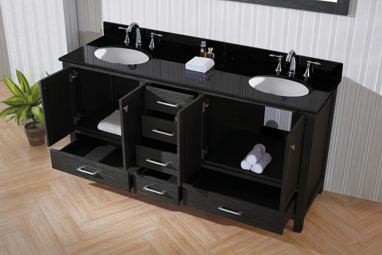Virtu USA Caroline Premium 72" Double Round Sink Zebra Grey Top Vanity in Zebra Grey with Mirror Vanity Virtu USA 