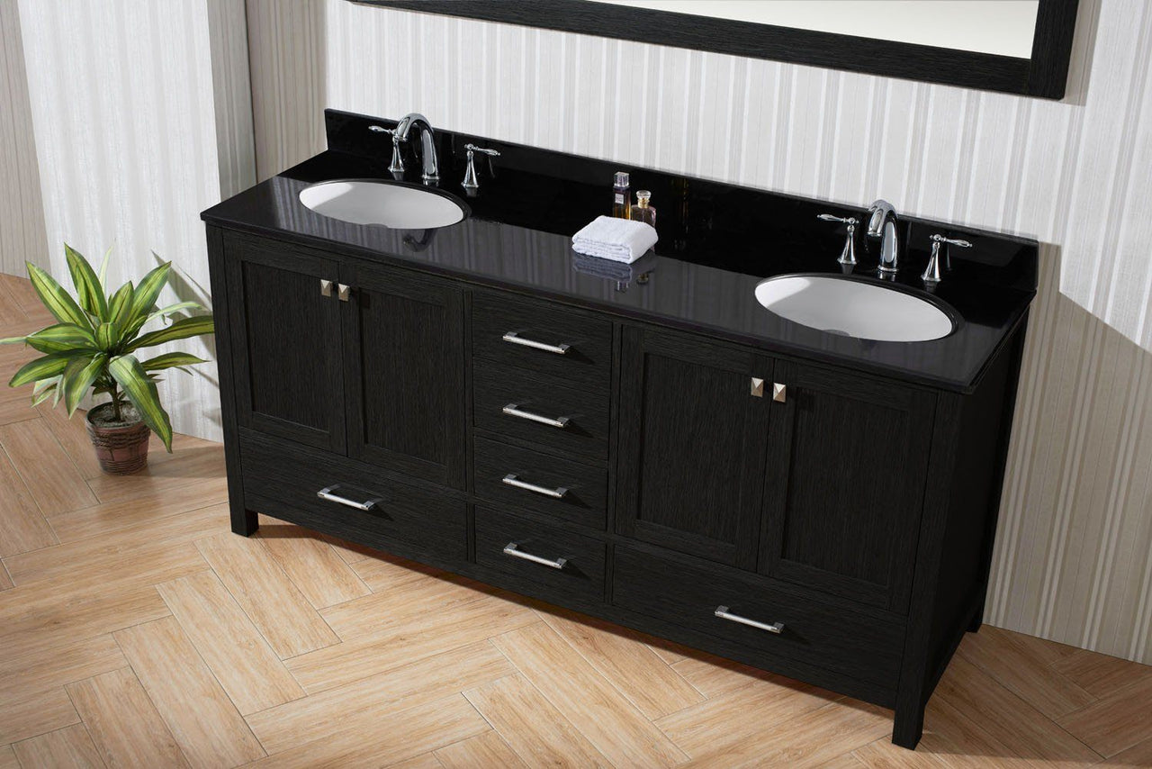 Virtu USA Caroline Premium 72" Double Round Sink Zebra Grey Top Vanity in Zebra Grey with Mirror Vanity Virtu USA 