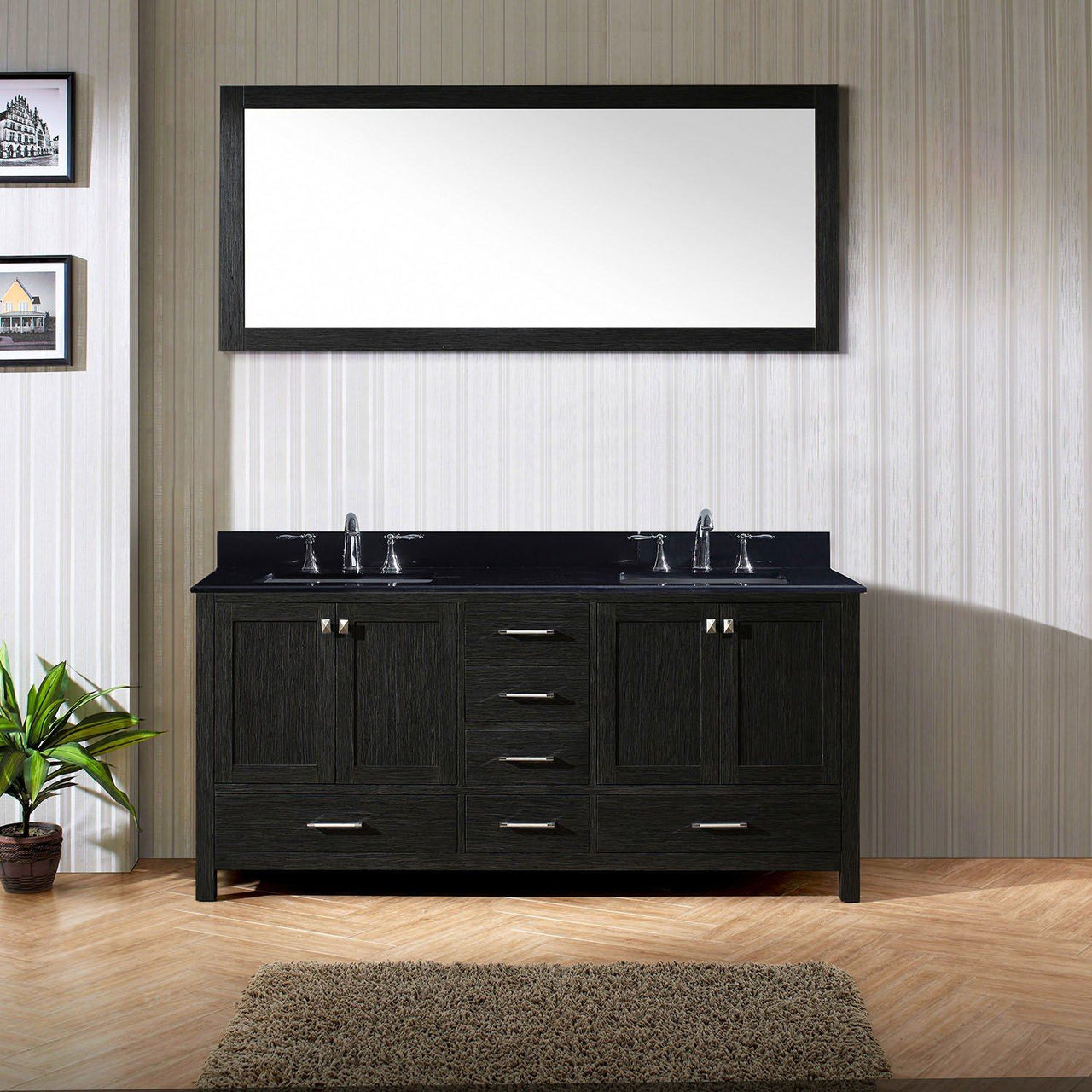 Virtu USA Caroline Premium 72" Double Square Sink Zebra Grey Top Vanity with Mirror Vanity Virtu USA 