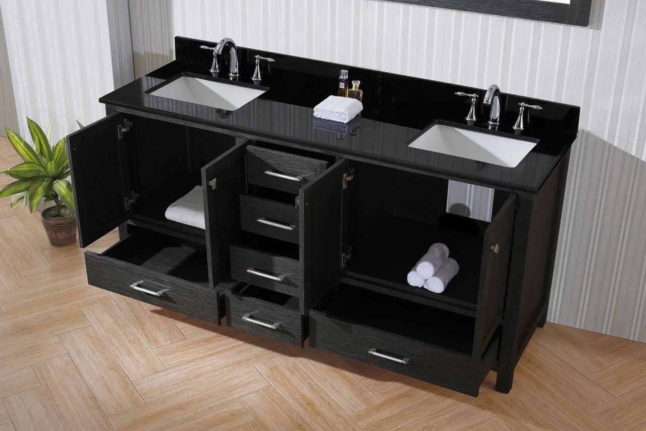 Virtu USA Caroline Premium 72" Double Square Sink Zebra Grey Top Vanity with Mirror Vanity Virtu USA 