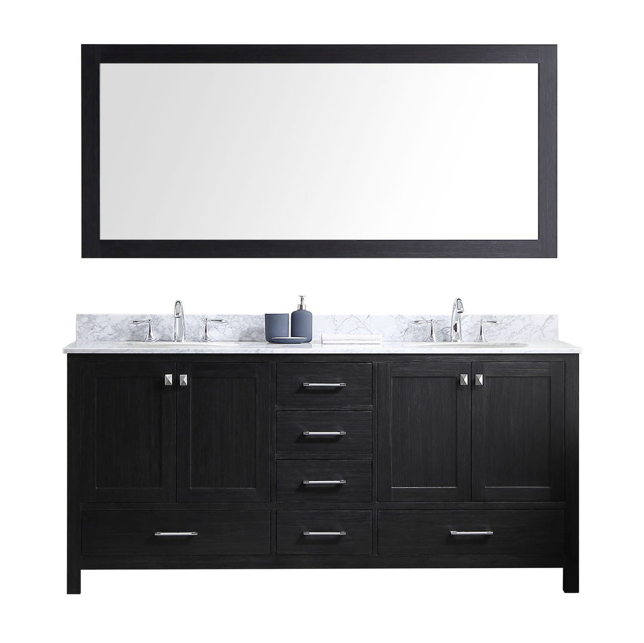 Virtu USA Caroline Premium 72" Double Round Sink Zebra Grey Top Vanity in Zebra Grey with Mirror Vanity Virtu USA 