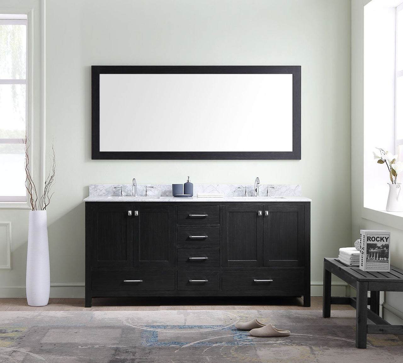 Virtu USA Caroline Premium 72" Double Square Sink Zebra Grey Top Vanity with Mirror Vanity Virtu USA 