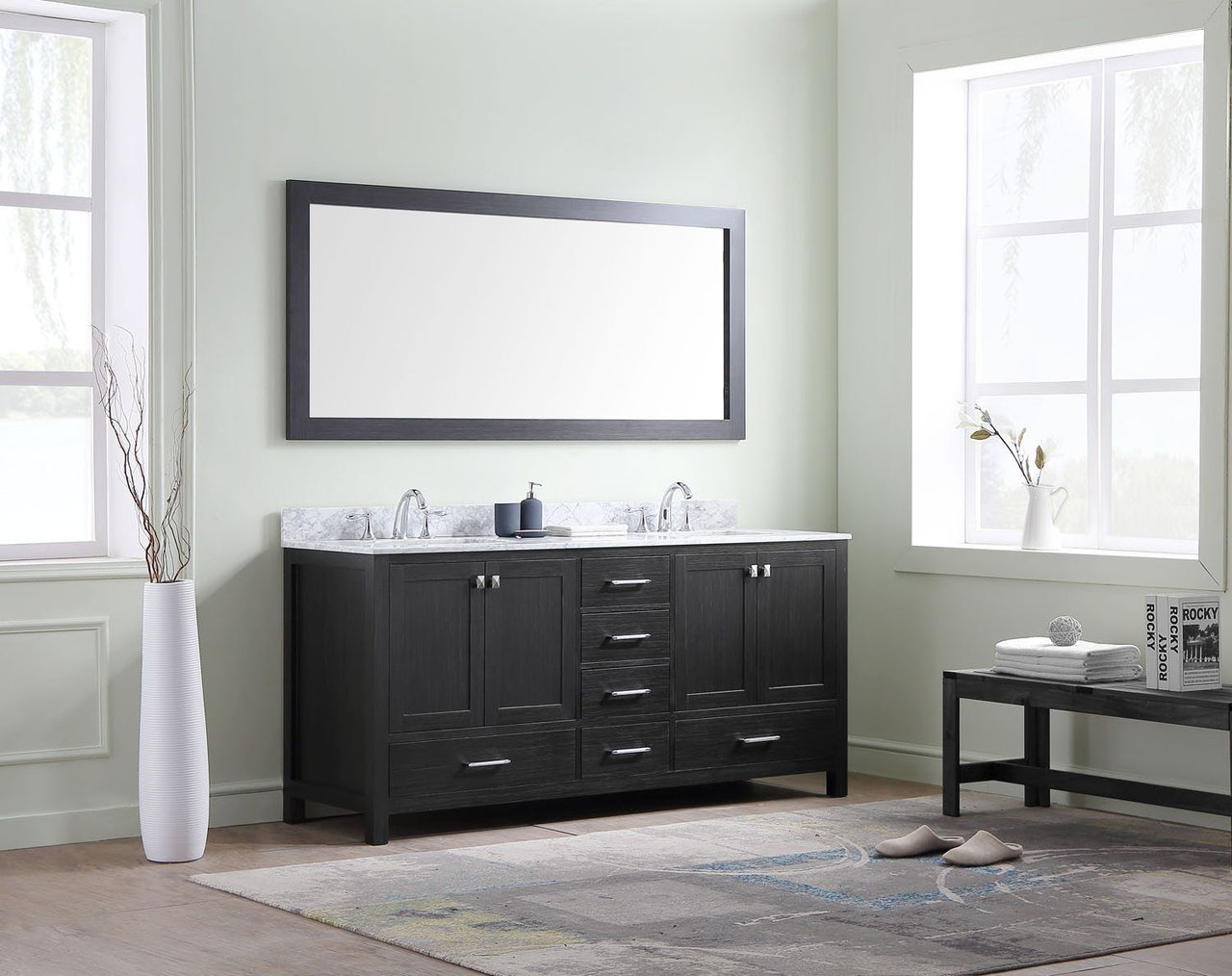 Virtu USA Caroline Premium 72" Double Square Sink Zebra Grey Top Vanity with Mirror Vanity Virtu USA 