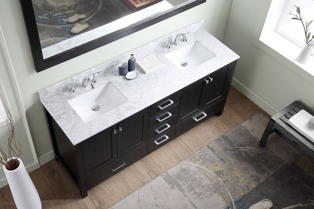 Virtu USA Caroline Premium 72" Double Square Sink Zebra Grey Top Vanity with Mirror Vanity Virtu USA 