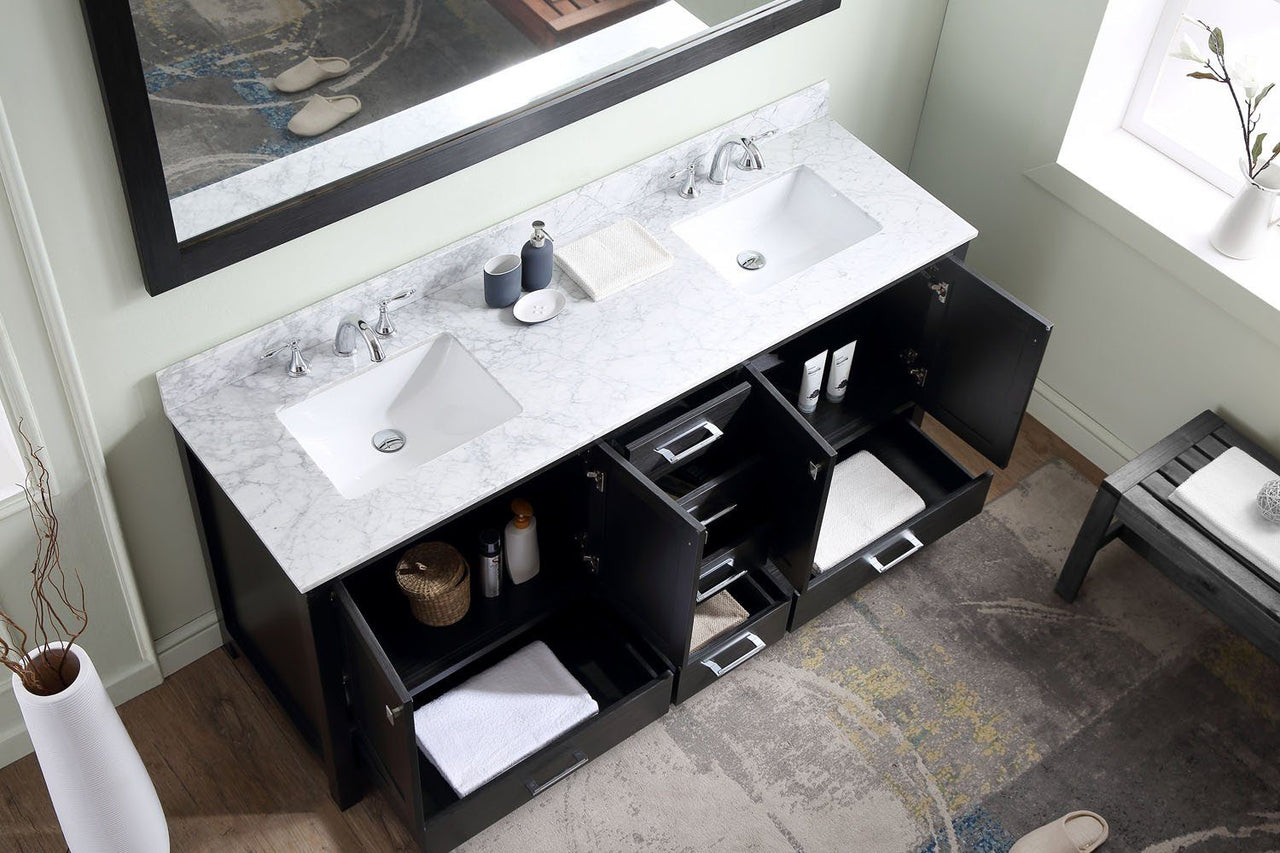 Virtu USA Caroline Premium 72" Double Square Sink Zebra Grey Top Vanity with Mirror Vanity Virtu USA 