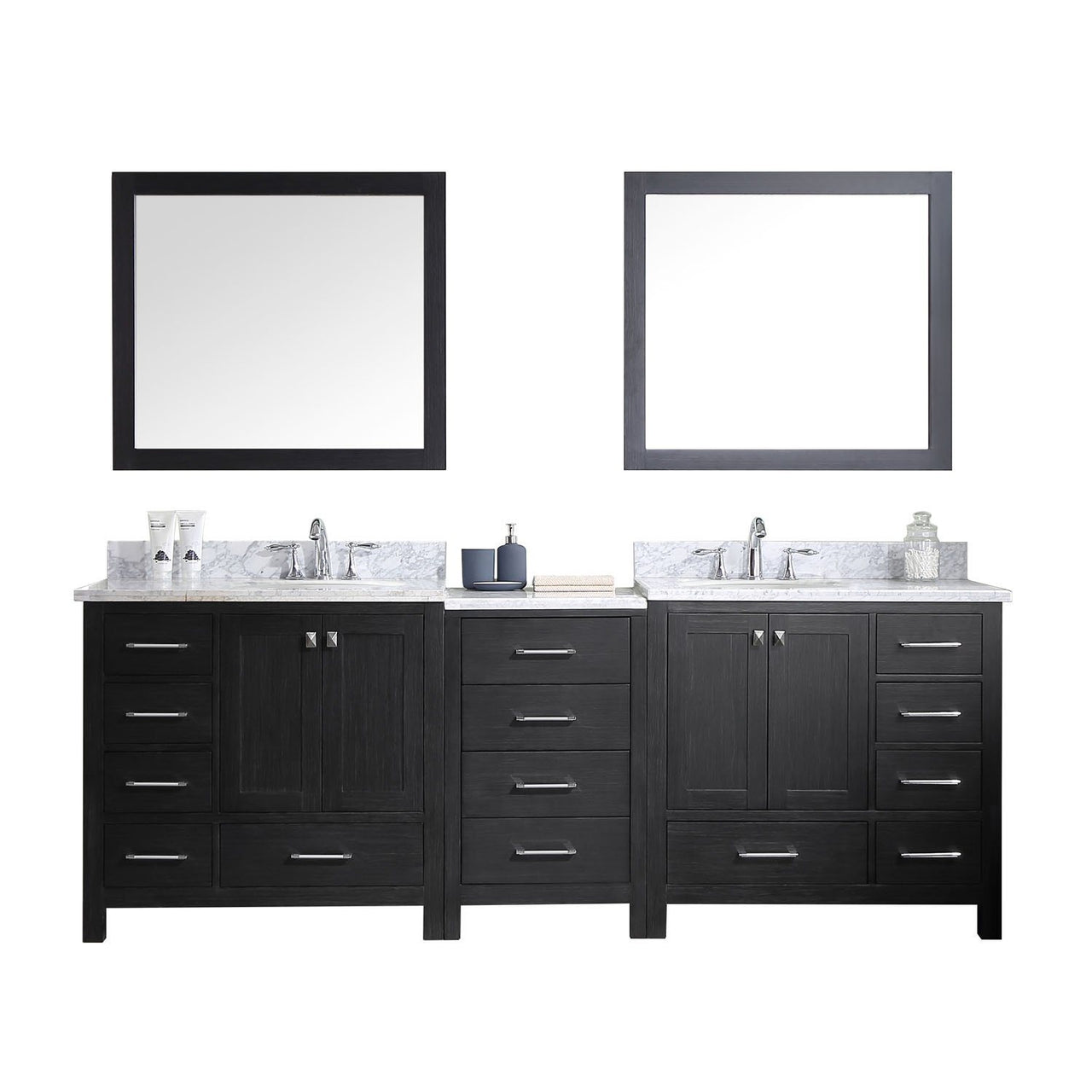 Virtu USA Caroline Premium 90" Double Round Sink Zebra Grey Top Vanity in Zebra Grey with Mirrors Vanity Virtu USA 