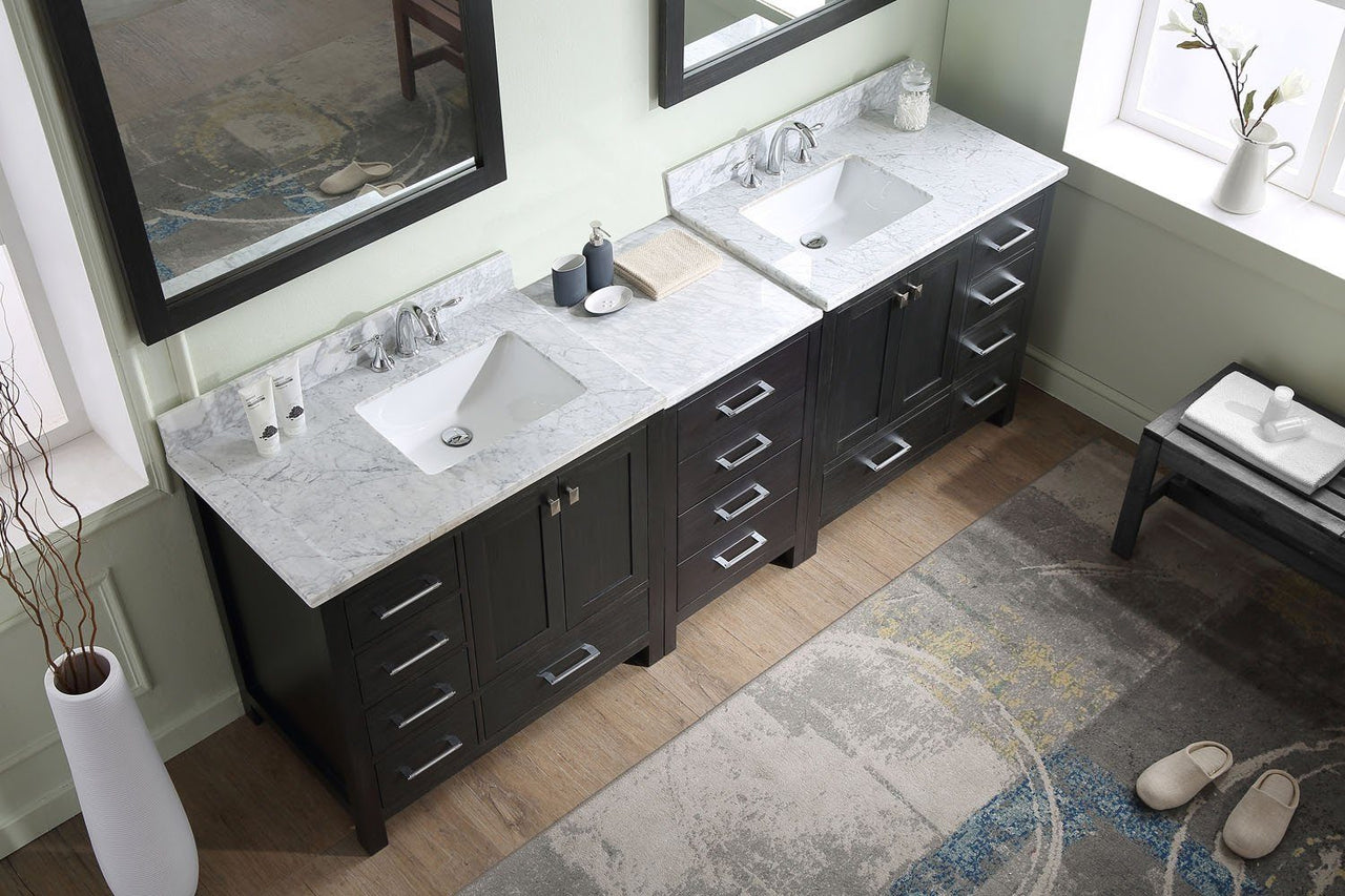 Virtu USA Caroline Premium 90" Double Square Sink Zebra Grey Top Vanity with Mirrors Vanity Virtu USA 