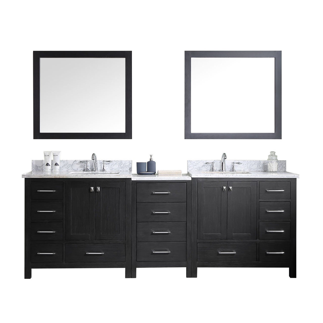 Virtu USA Caroline Premium 90" Double Square Sink Zebra Grey Top Vanity with Mirrors Vanity Virtu USA 