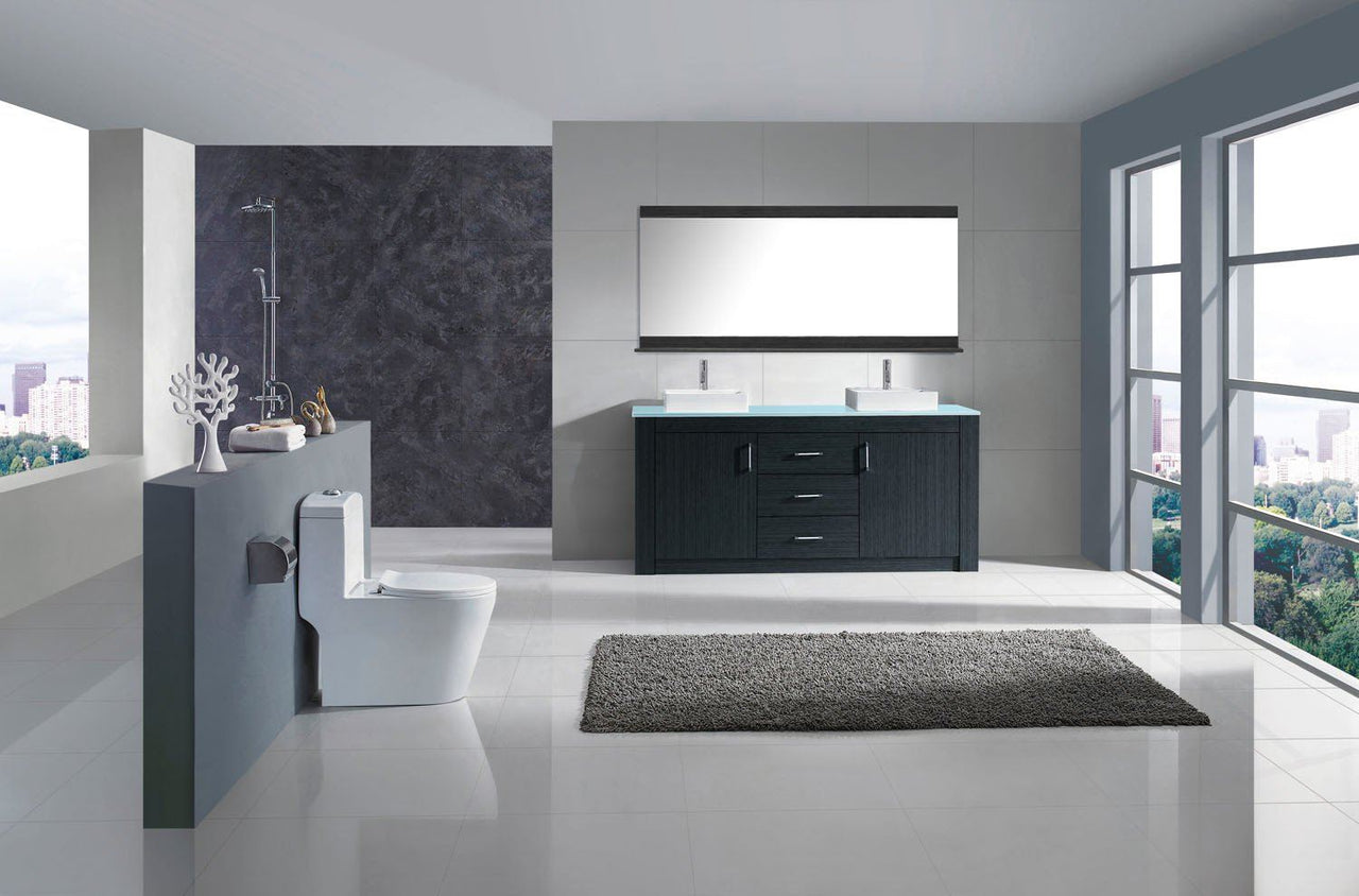 Virtu USA Tavian 60" Double Square Sink Grey Top Vanity with Polished Chrome Faucet and Mirror Vanity Virtu USA 