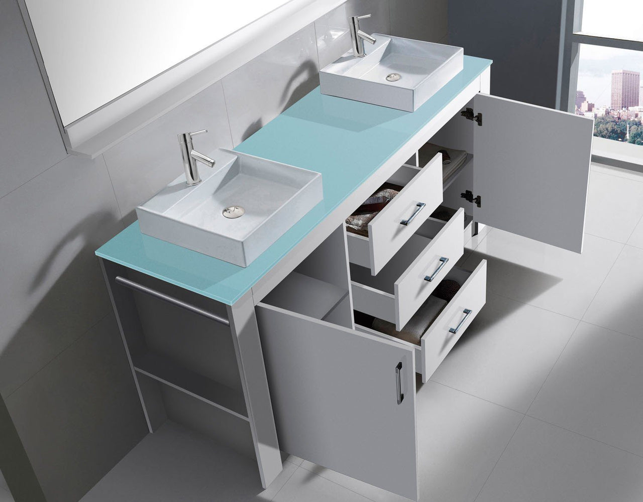Virtu USA Tavian 60" Double Square Sink Top with Polished Chrome Vanity Virtu USA 