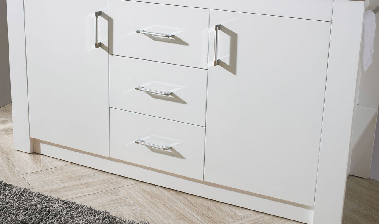 Virtu USA Tavian 60" Double Square Sink White Top Vanity in White with Polished Chrome Faucet and Mirror Vanity Virtu USA 