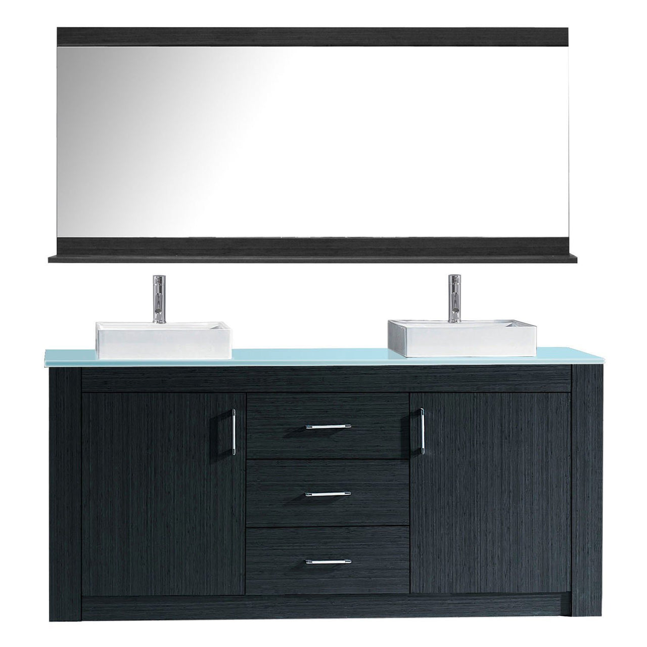 Virtu USA Tavian 72" Double Square Sink Grey Top Vanity with Polished Chrome Faucet and Mirror Vanity Virtu USA 