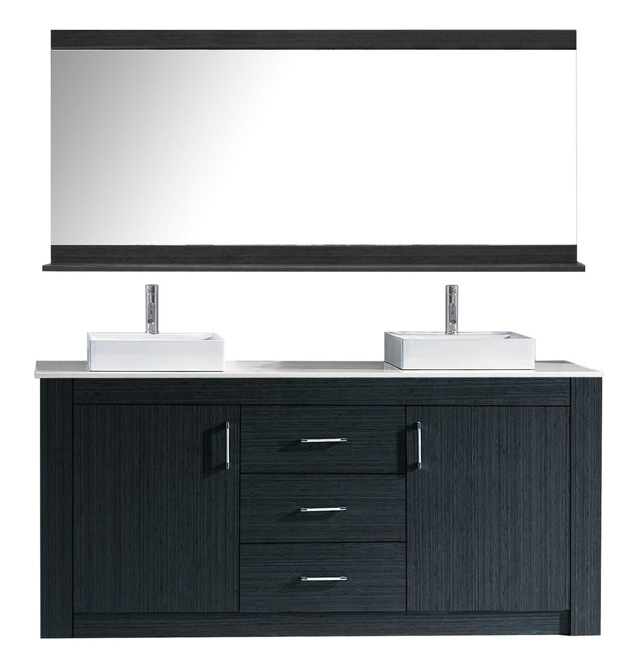 Virtu USA Tavian 72" Double Square Sink Grey Top with Polished Chrome Faucet and Mirror Vanity Virtu USA 