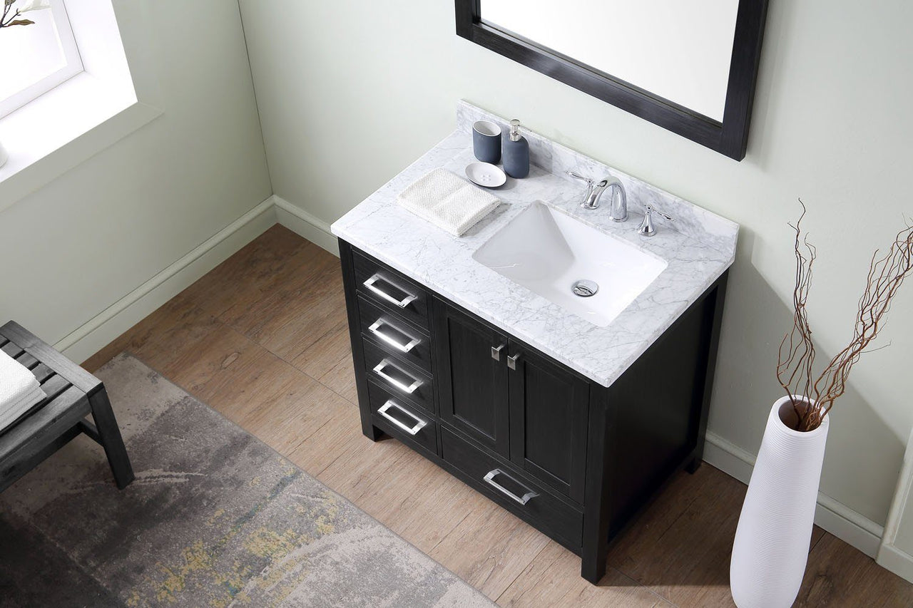 Virtu USA Caroline Premium 36" Single Square Sink Zebra Grey Top Vanity in Zebra Grey with Mirror Vanity Virtu USA 