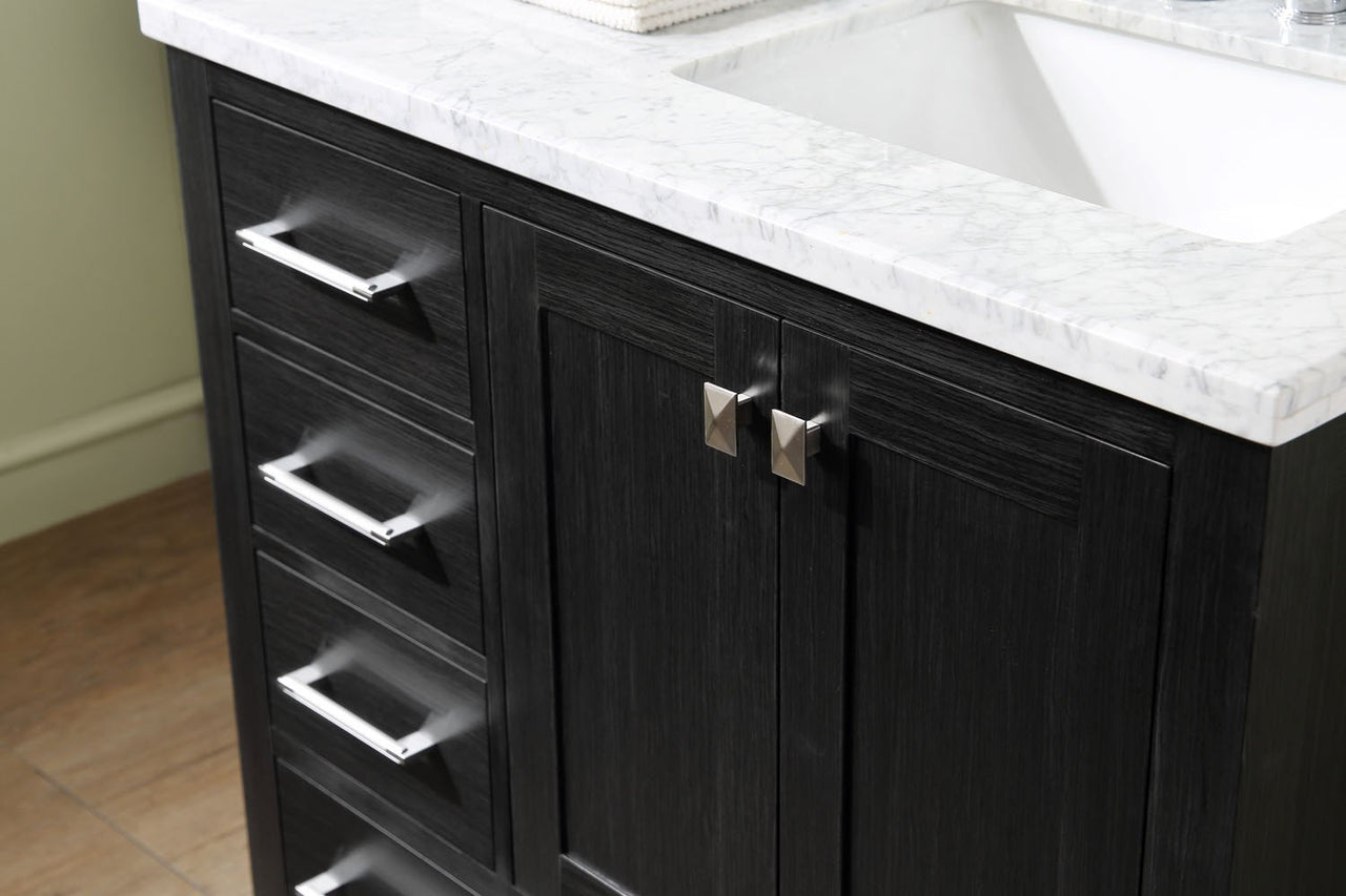 Virtu USA Caroline Premium 36" Single Square Sink Zebra Grey Top Vanity in Zebra Grey with Mirror Vanity Virtu USA 
