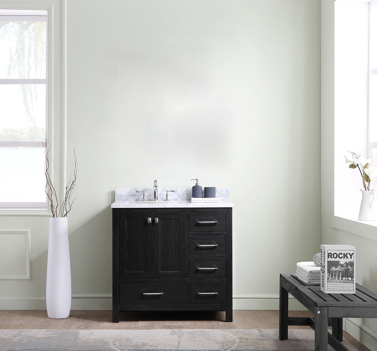 Virtu USA Caroline Premium 36" Single Round Sink Zebra Grey Top Vanity with Mirror Vanity Virtu USA 