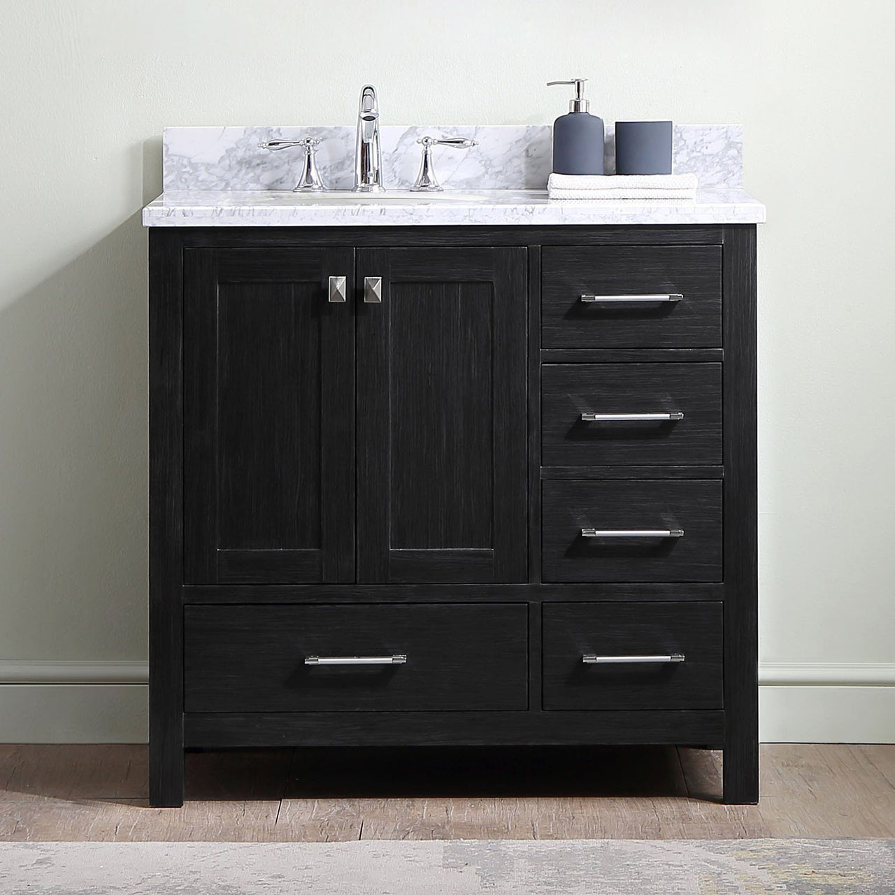 Virtu USA Caroline Premium 36" Single Round Sink Zebra Grey Top Vanity with Mirror Vanity Virtu USA 