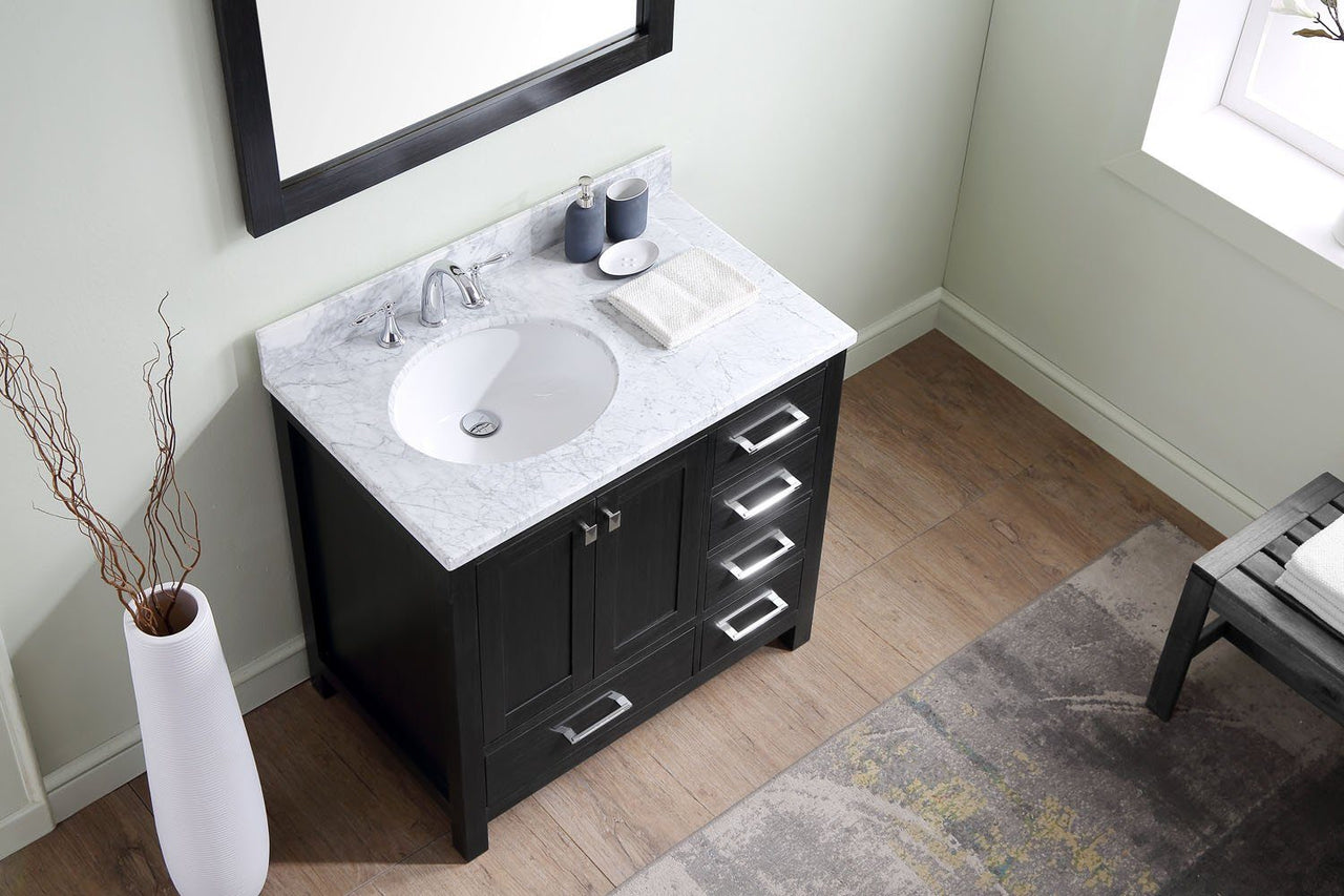 Virtu USA Caroline Premium 36" Single Round Sink Zebra Grey Top Vanity with Mirror Vanity Virtu USA 