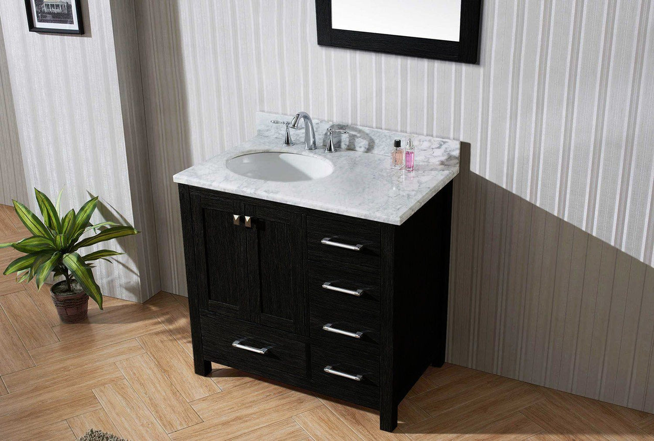 Virtu USA Caroline Premium 36" Single Round Sink Zebra Grey Top Vanity with Mirror Vanity Virtu USA 
