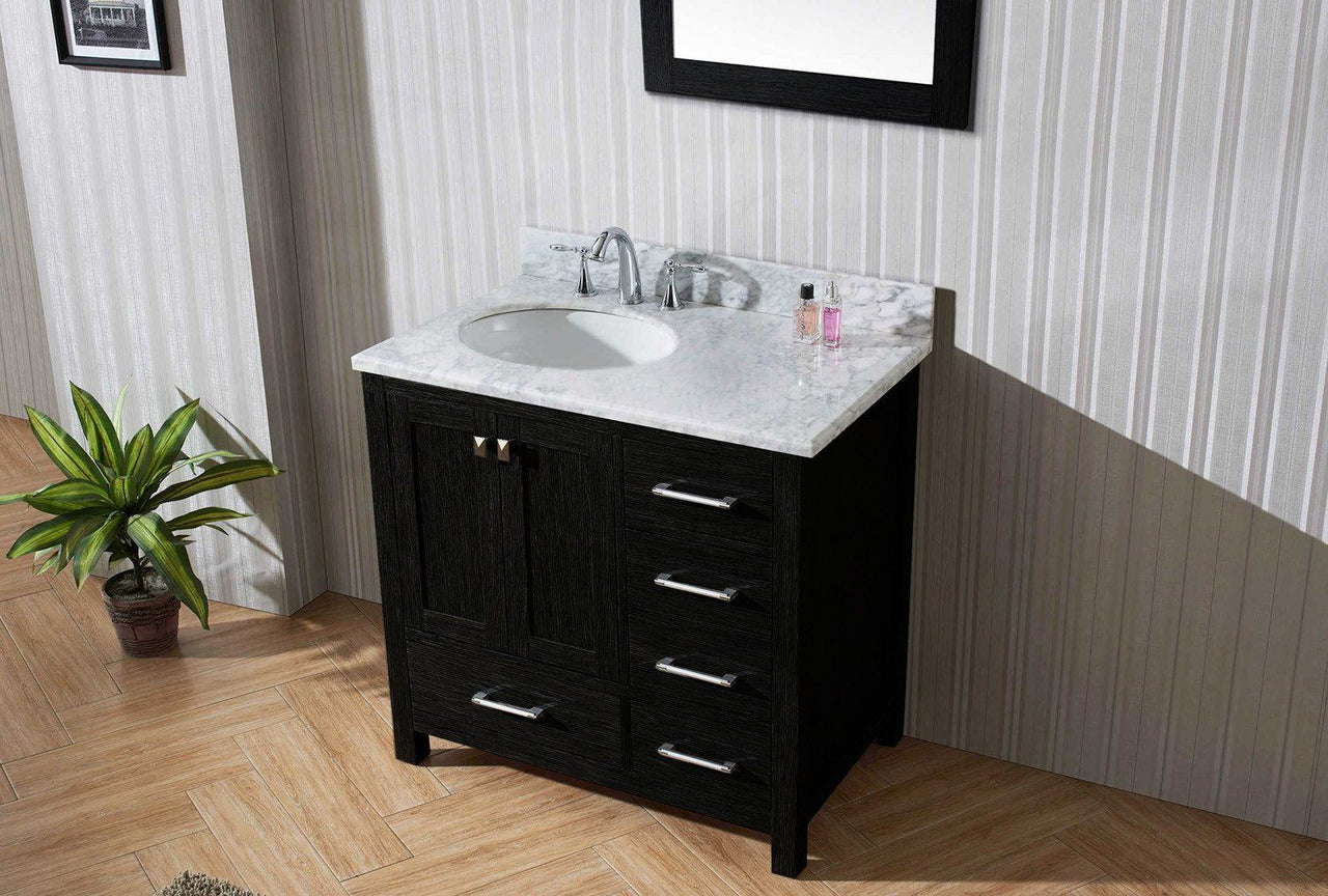 Virtu USA Caroline Premium 36" Single Round Sink Zebra Grey Top Vanity with Mirror Vanity Virtu USA 