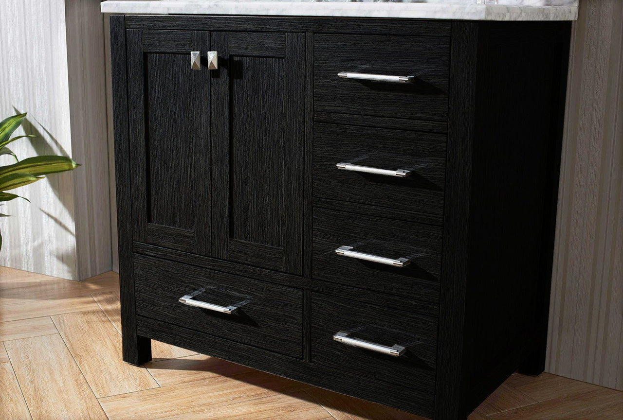 Virtu USA Caroline Premium 36" Single Round Sink Zebra Grey Top Vanity with Mirror Vanity Virtu USA 